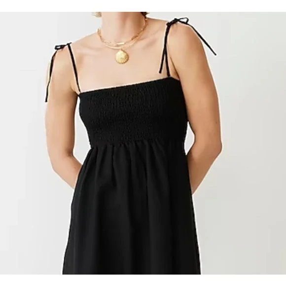 NWT J. Crew Smocked Linen Bandeau Beach Dress M Black Travel Resort Cruise BQ990 - Picture 2 of 4